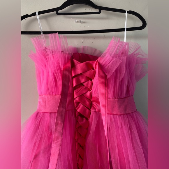 Hot Pink Tulle Corset Mini Dress Bow Barbiecore Prom Homecoming Event Size 4 - Picture 4 of 14